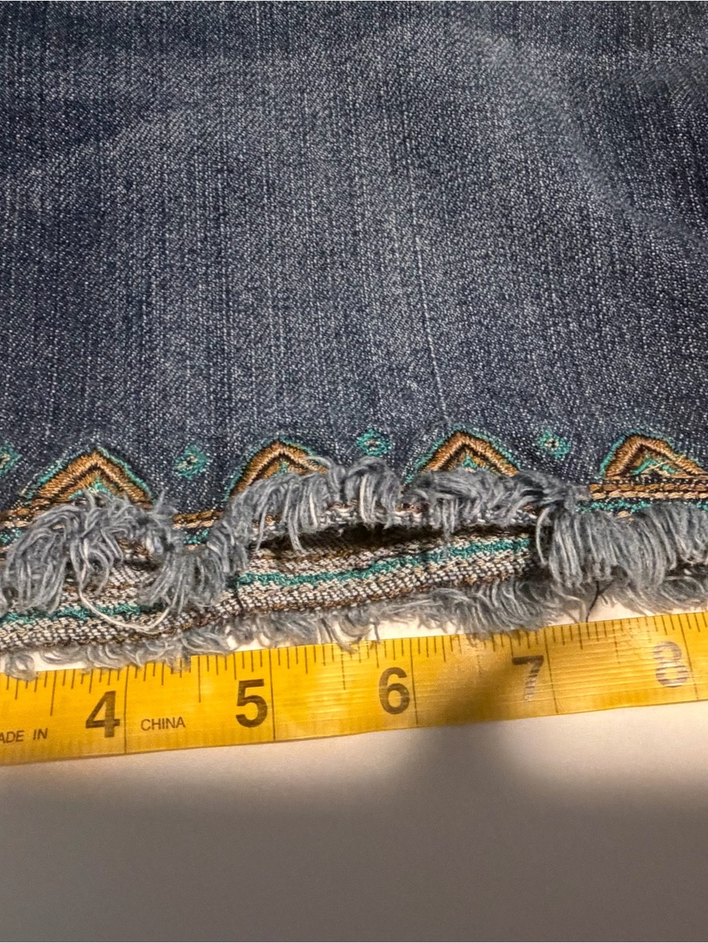 Democracy Blue Denim Embroidered Fringe Jean Shorts - Picture 11 of 12